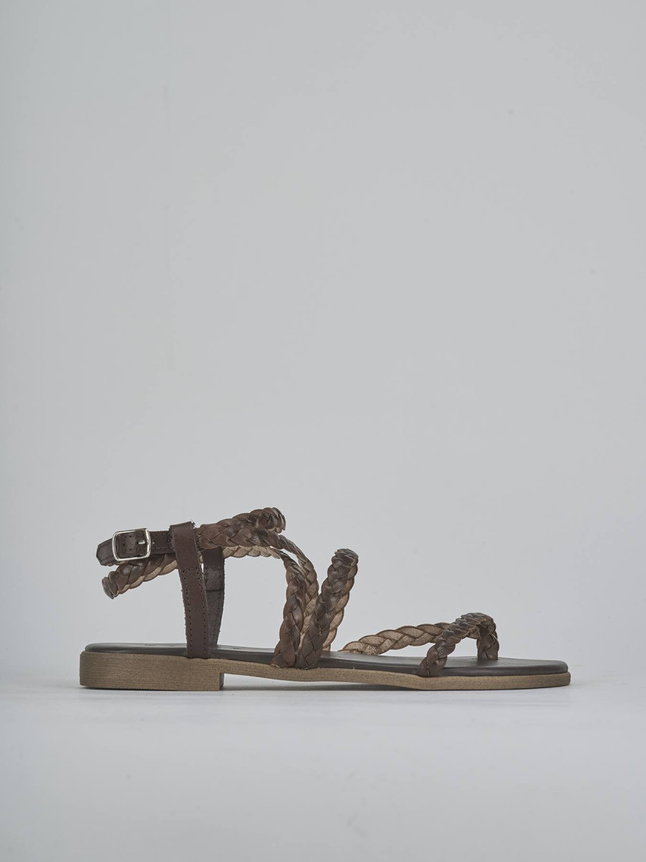 Sandalias de tacón bajo tacón 1 cm marrón oscuro cuero