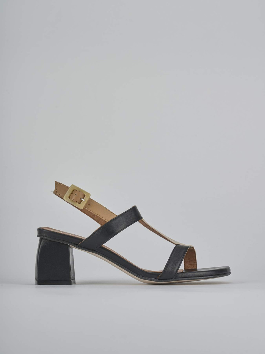 Sandalias de tacón alto tacón 5 cm negro cuero