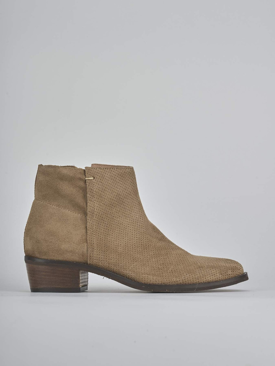 Botines de tacón bajo tacón 4 cm marrón ante