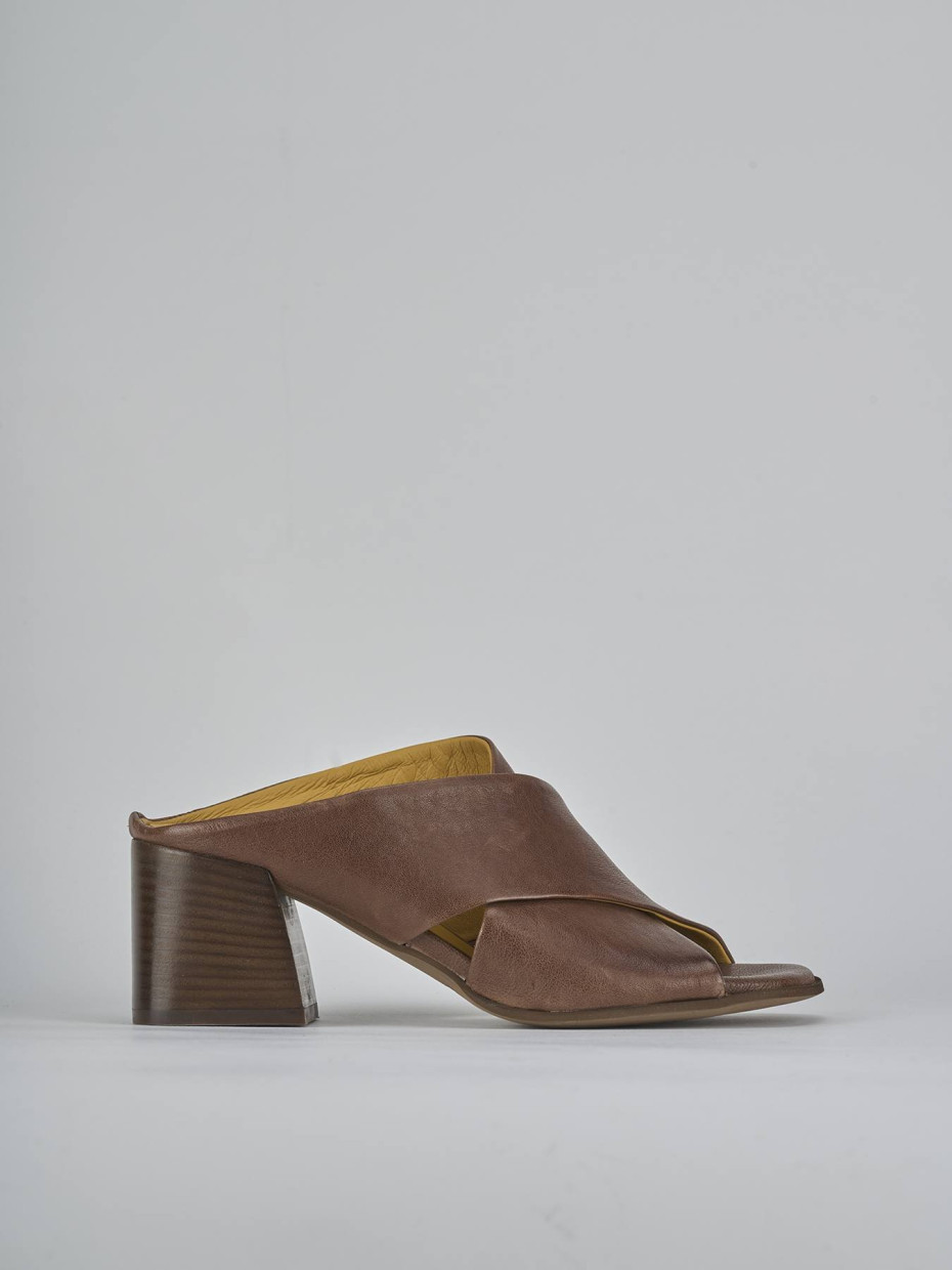 Mules tacón 6 cm marrón oscuro cuero