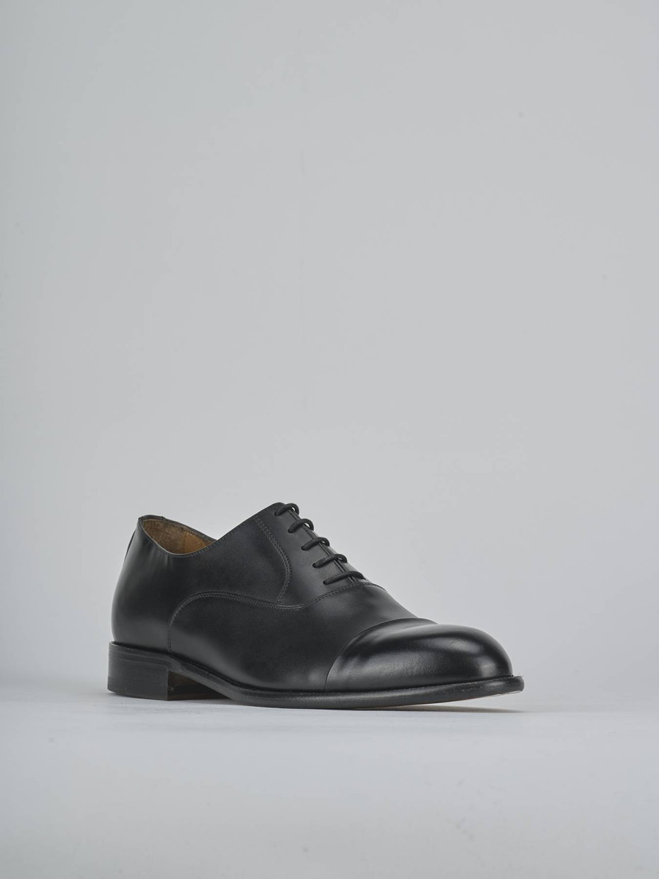 Zapatos de cordones tacón 1 cm negro cuero