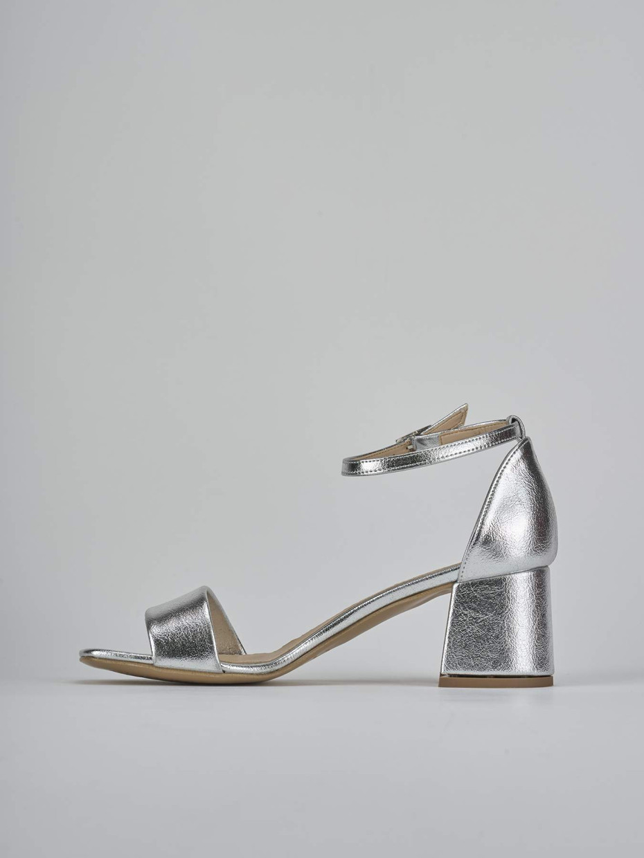 Sandalias de tacón alto tacón 6 cm plata cuero