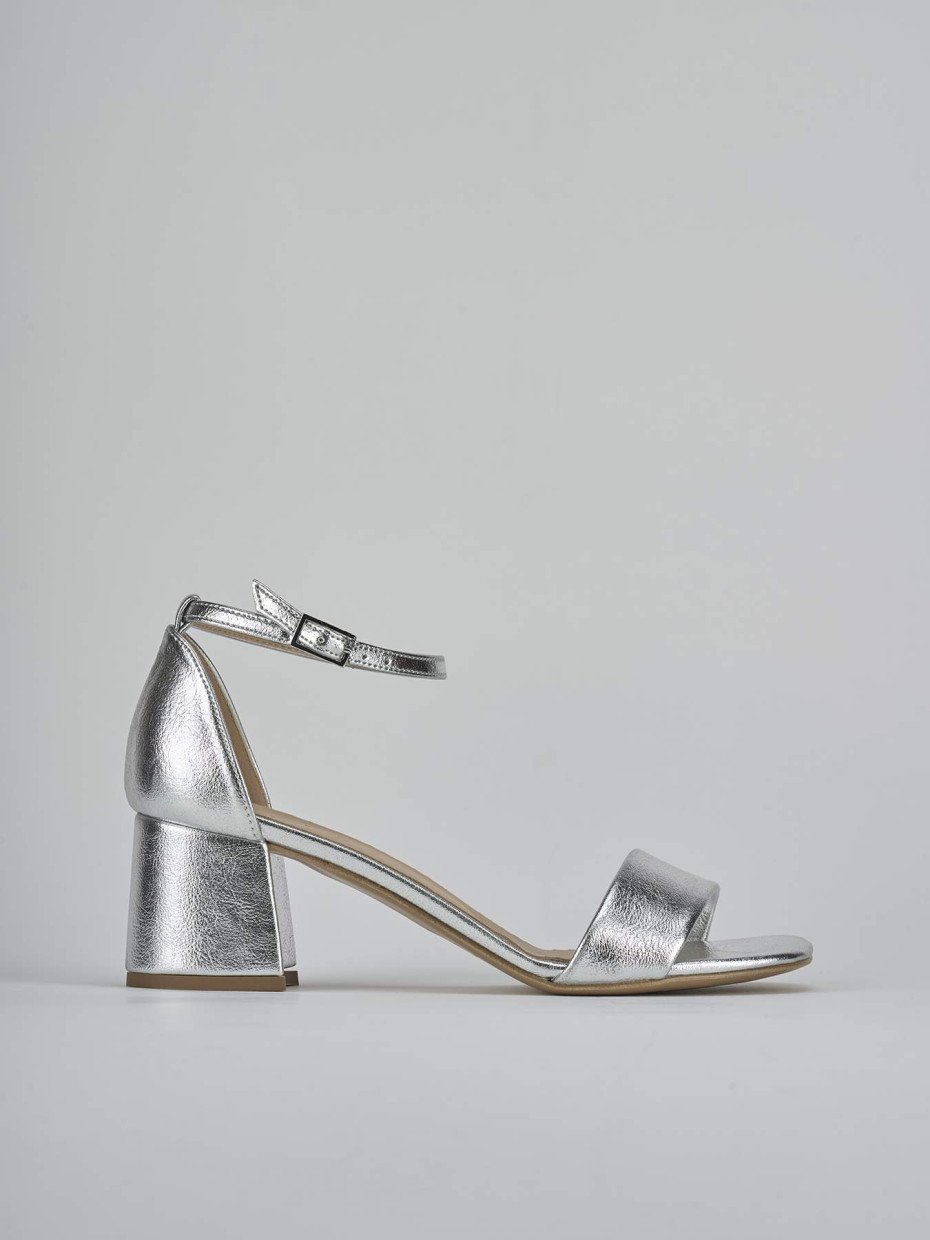 Sandalias de tacón alto tacón 6 cm plata cuero