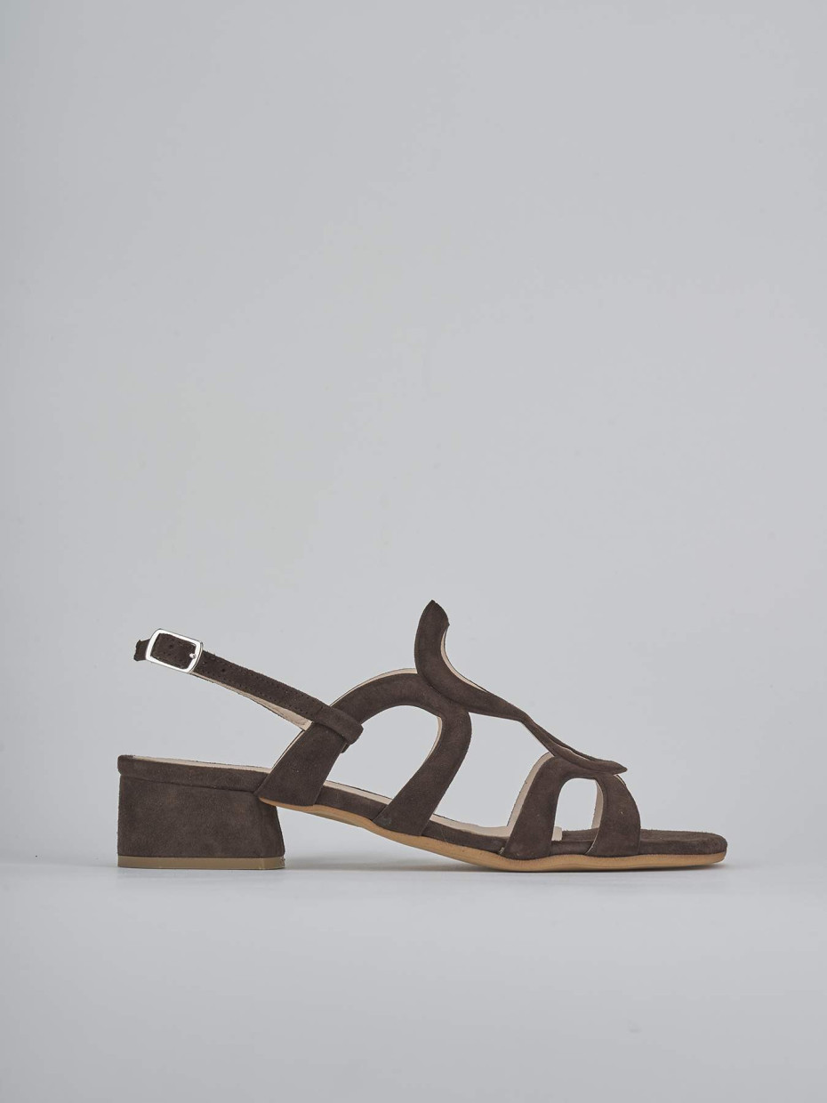 Sandalias de tacón bajo tacón 3 cm marrón oscuro ante