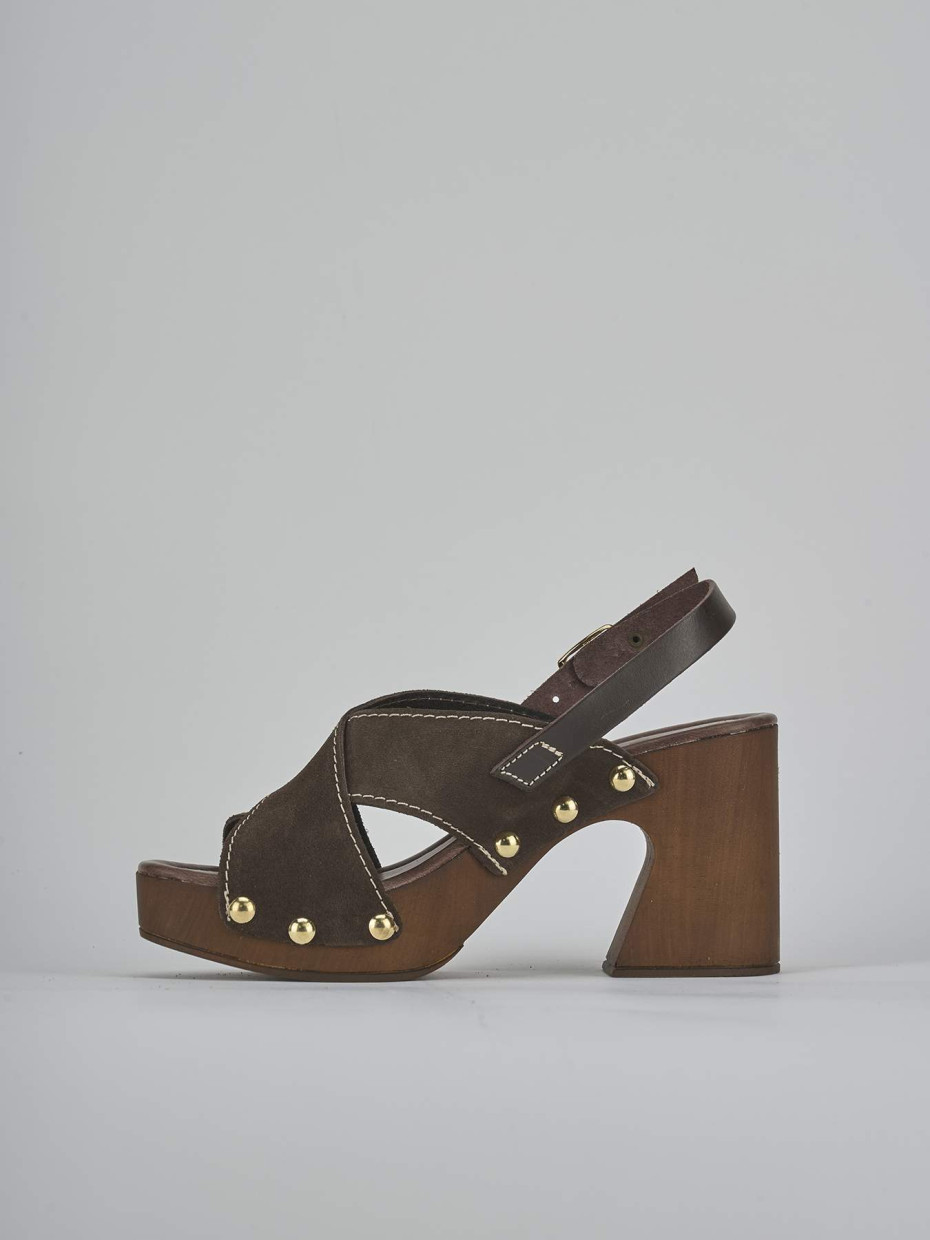 High heel sandals heel 9 cm dark brown suede
