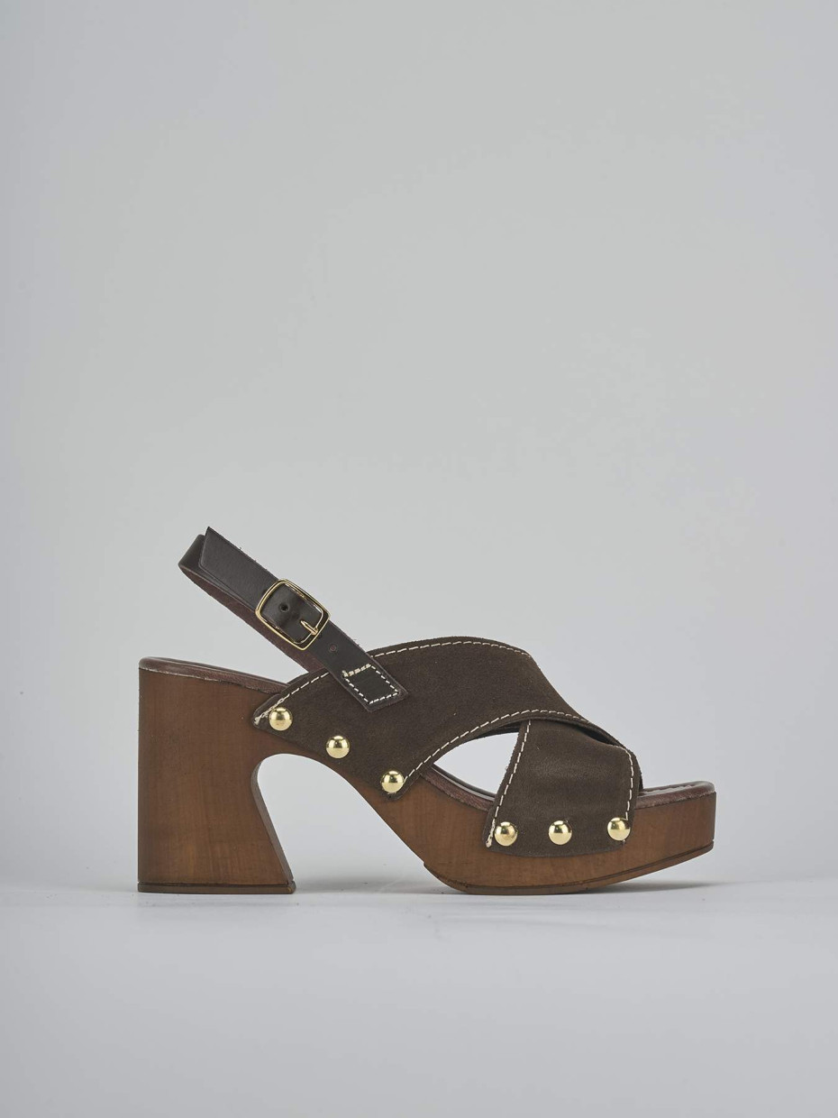 High heel sandals heel 9 cm dark brown suede