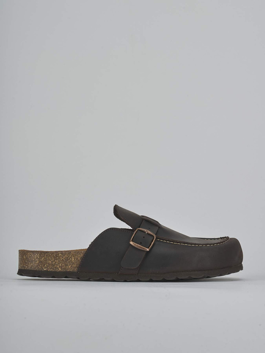 Mules tacón 1 cm marrón oscuro cuero