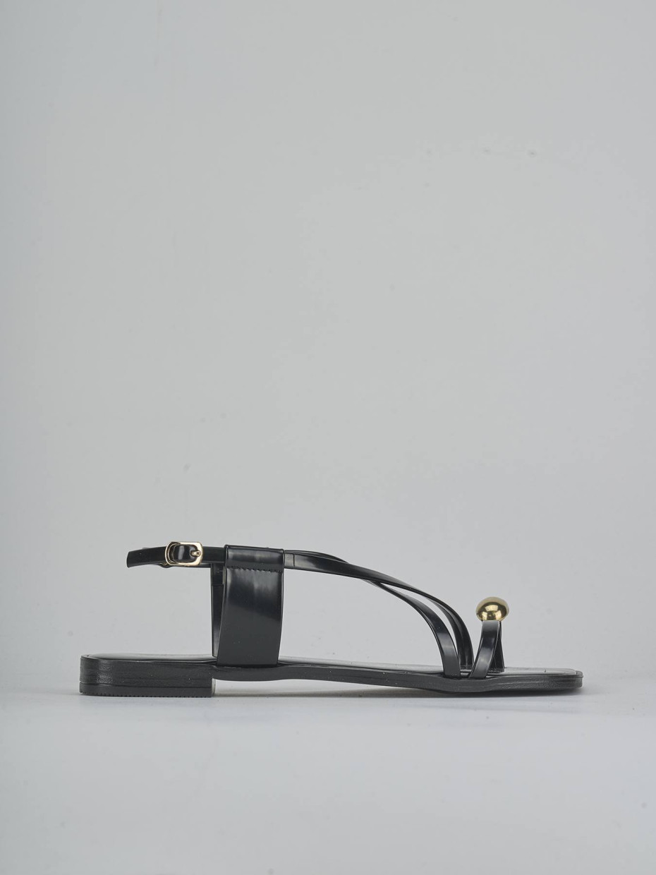 Sandalias de tacón bajo tacón 1 cm negro cuero