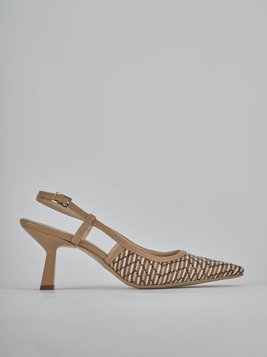 Slingback heel 7 cm beige leather