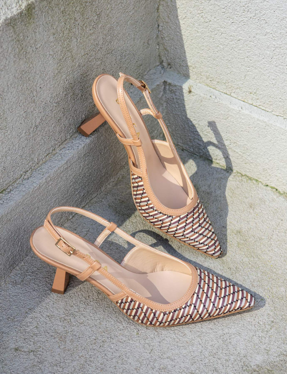 Slingback heel 7 cm beige leather