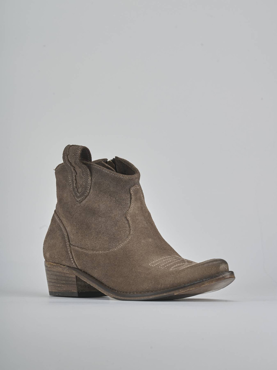 Botines de tacón bajo tacón 3 cm marrón oscuro ante