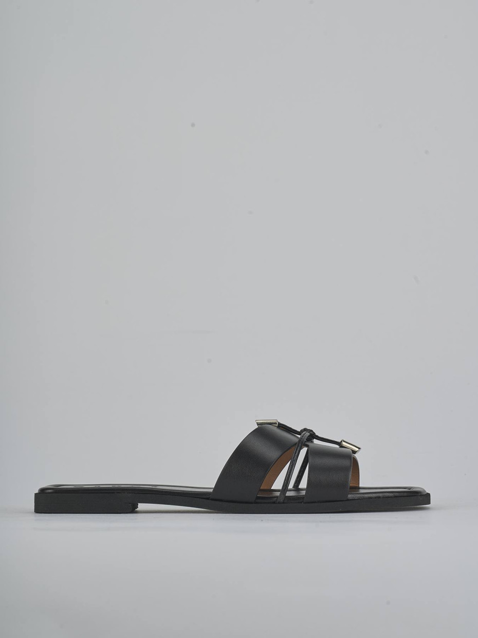 Slippers heel 1 cm black leather