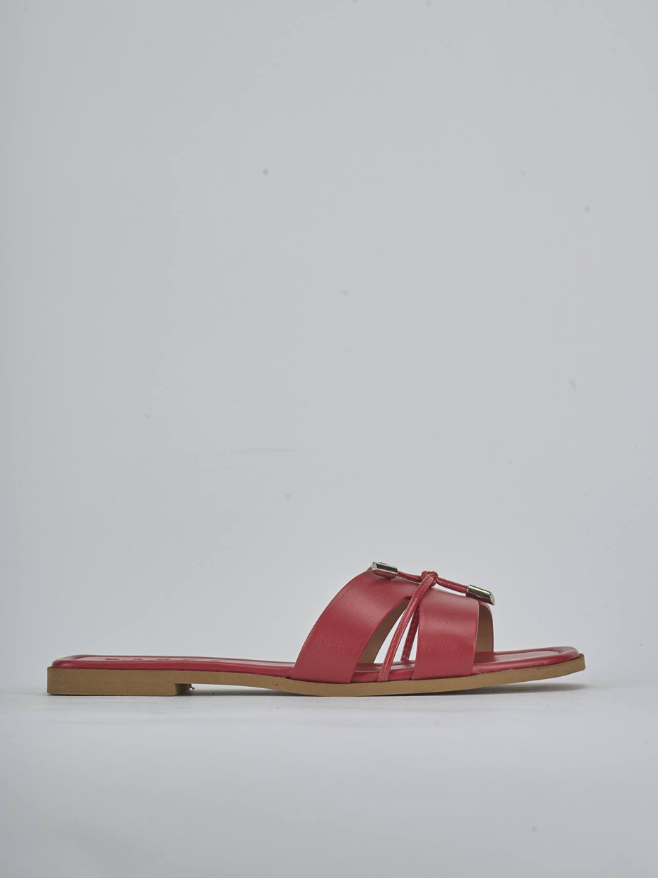 Mules tacón 1 cm rojo cuero