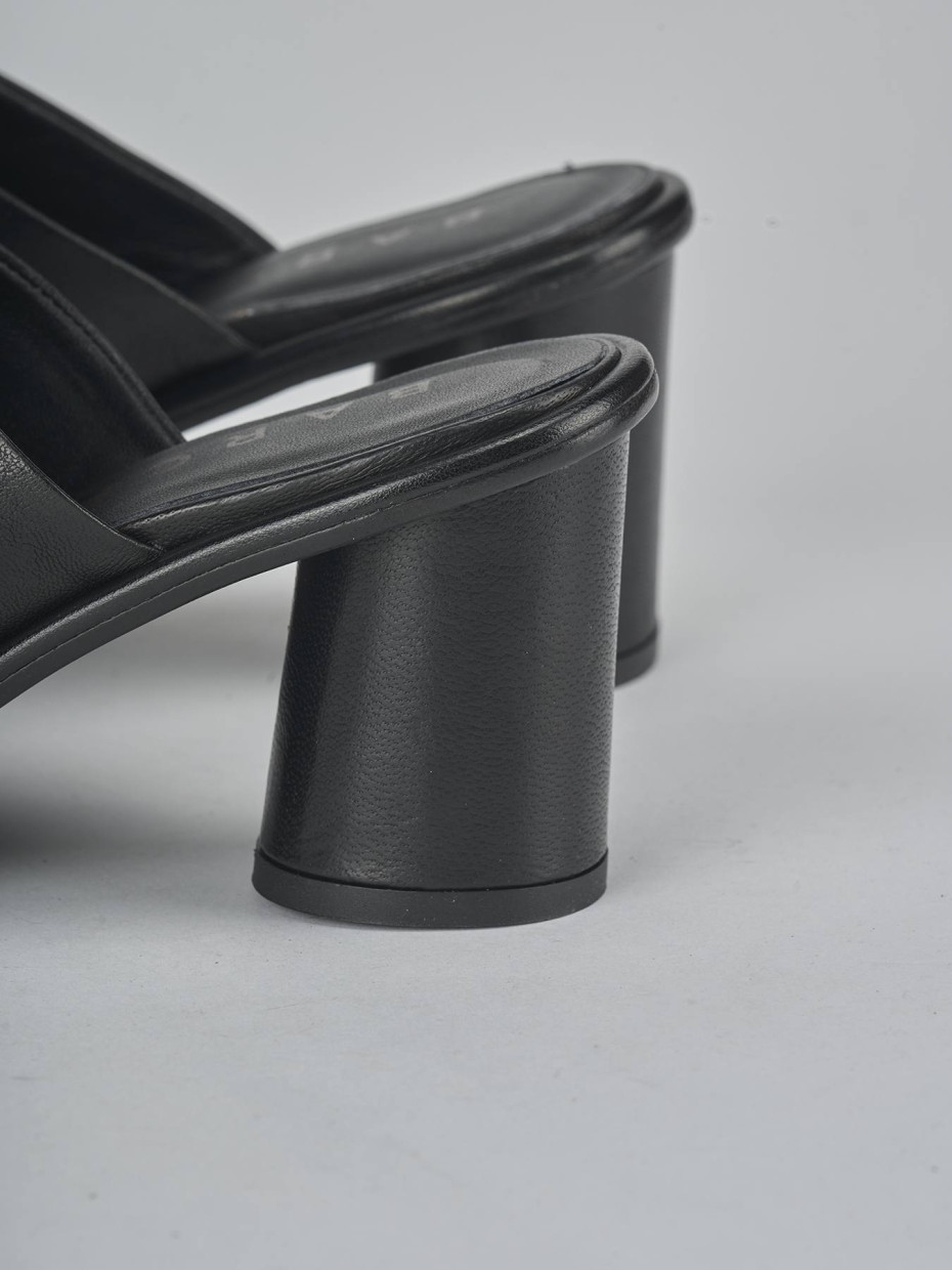 Mules tacón 6 cm negro cuero