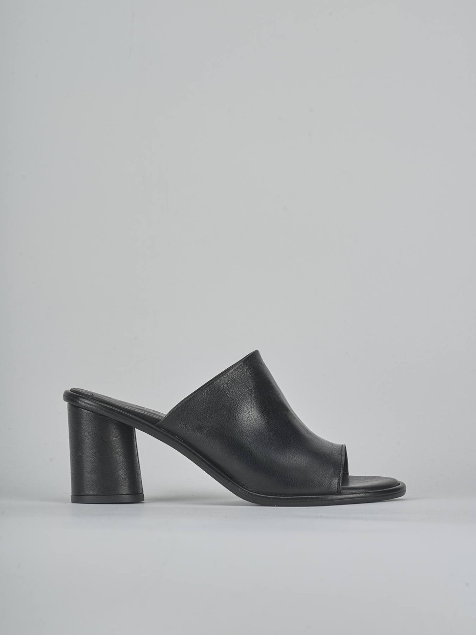 Mules tacón 6 cm negro cuero