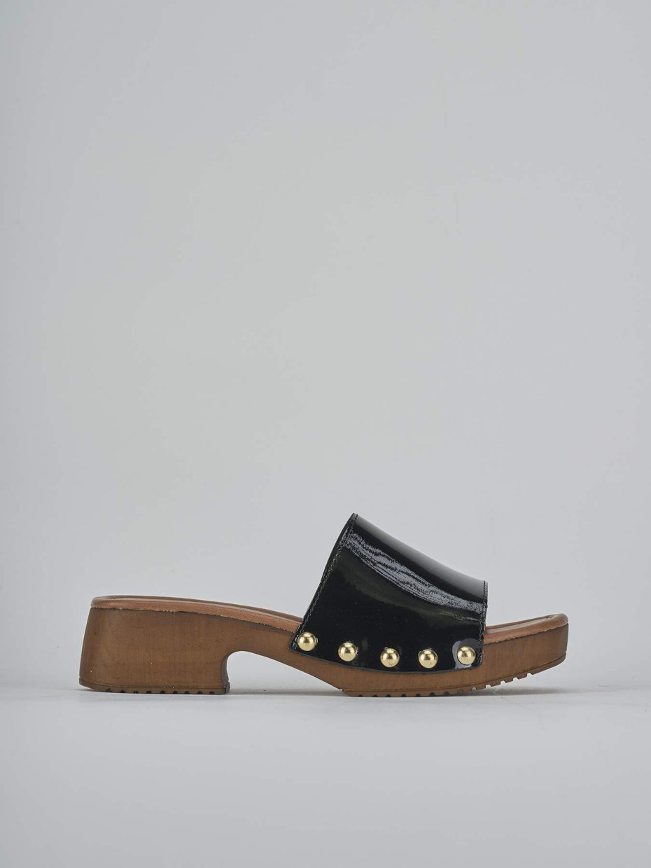 Mules tacón 3 cm negro charol
