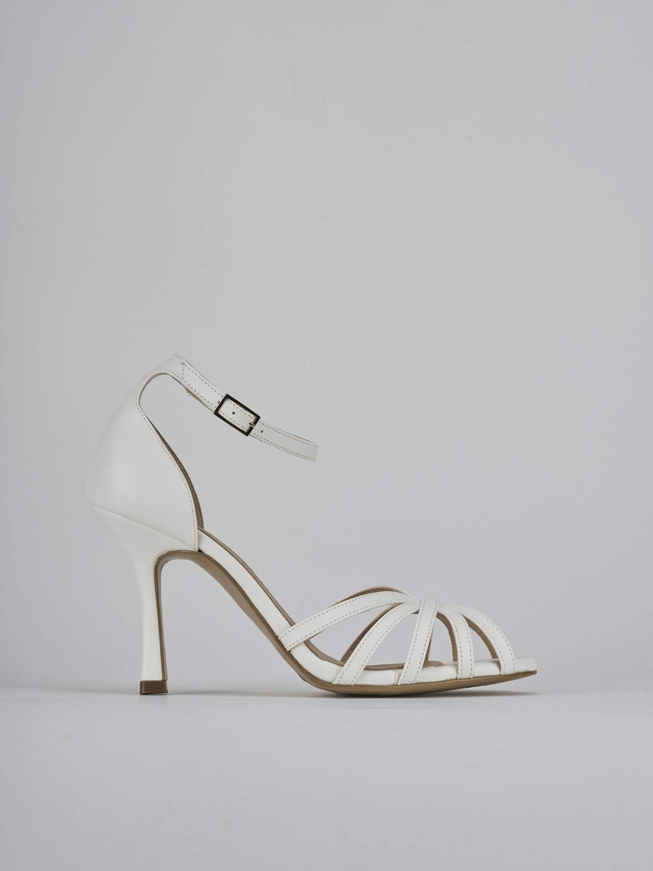 Sandalias de tacón alto tacón 9 cm blanco cuero