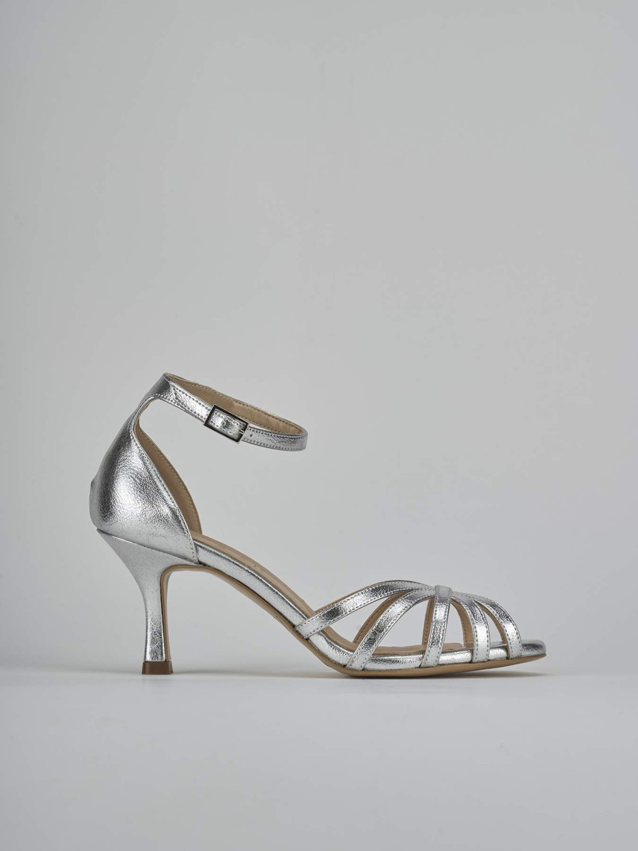 Sandalias de tacón alto tacón 7 cm plata cuero