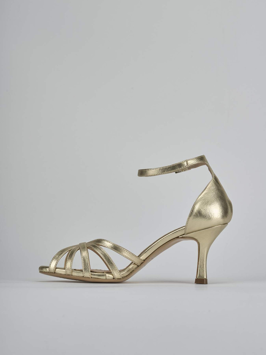 Sandalias de tacón alto tacón 7 cm oro cuero