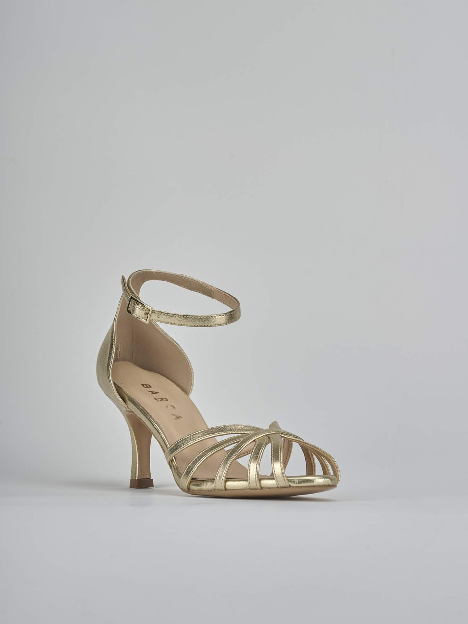 Sandalias de tacón alto tacón 7 cm oro cuero