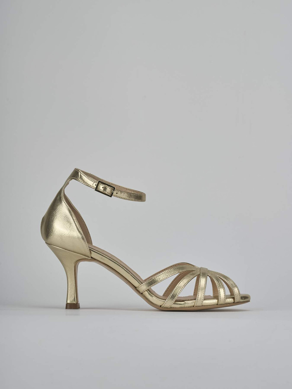 Sandalias de tacón alto tacón 7 cm oro cuero