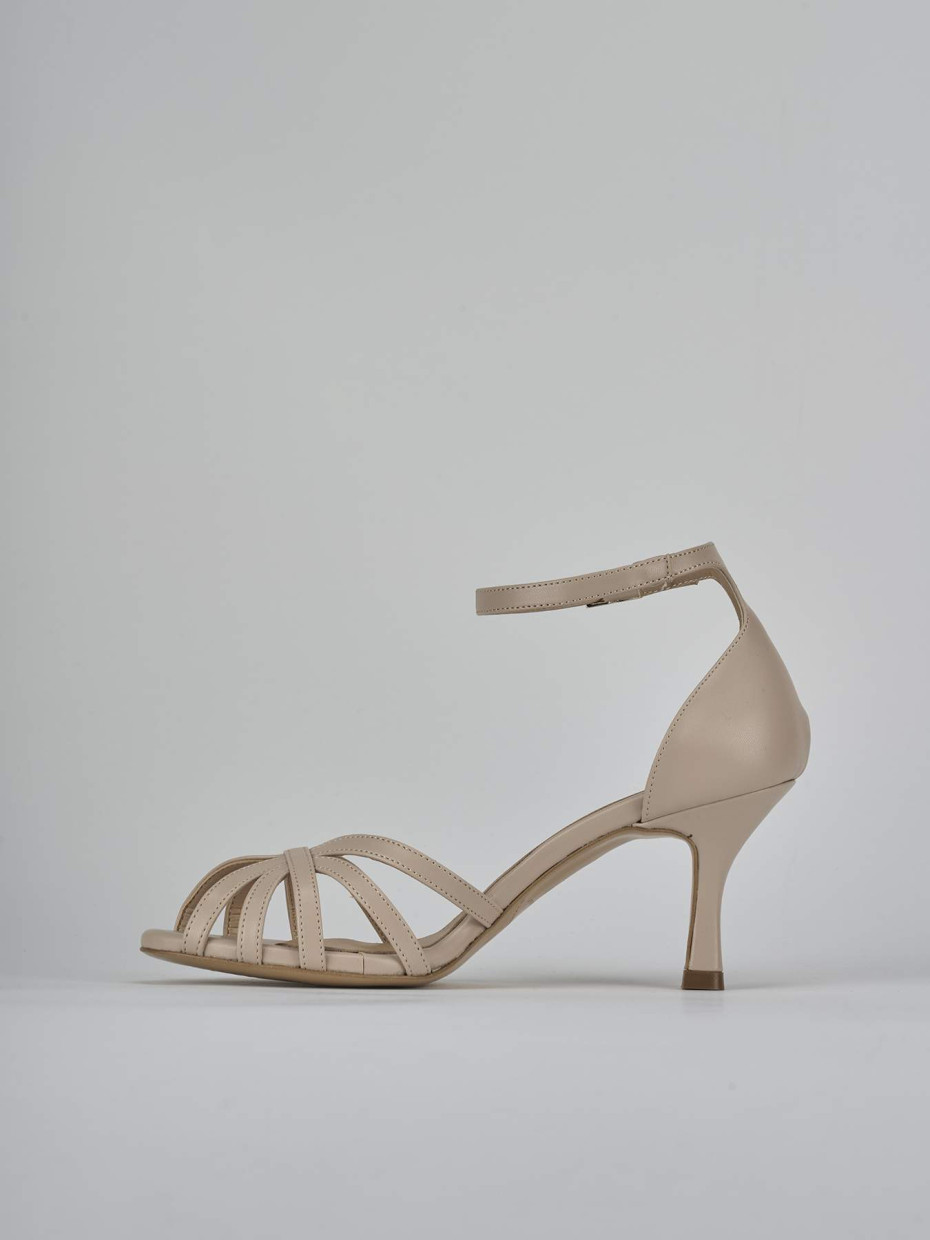 Sandalias de tacón alto tacón 7 cm beis cuero