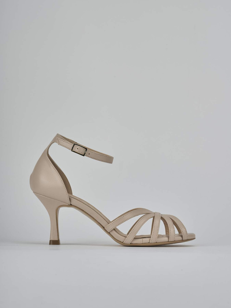 Sandalias de tacón alto tacón 7 cm beis cuero