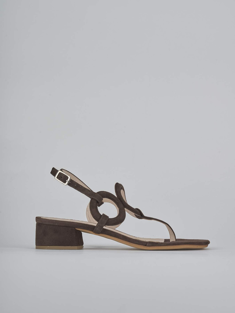 Sandalias de tacón bajo tacón 3 cm marrón oscuro ante