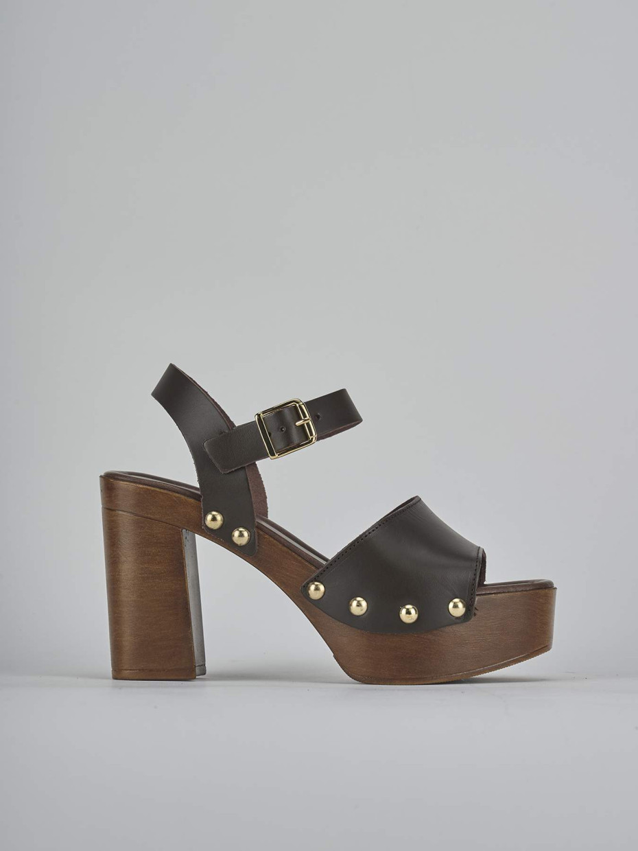 Sandalias de tacón alto tacón 10 cm marrón oscuro cuero