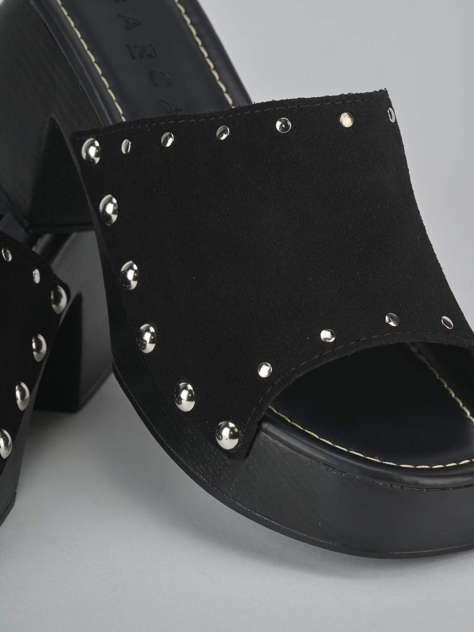 Mules tacón 6 cm negro ante