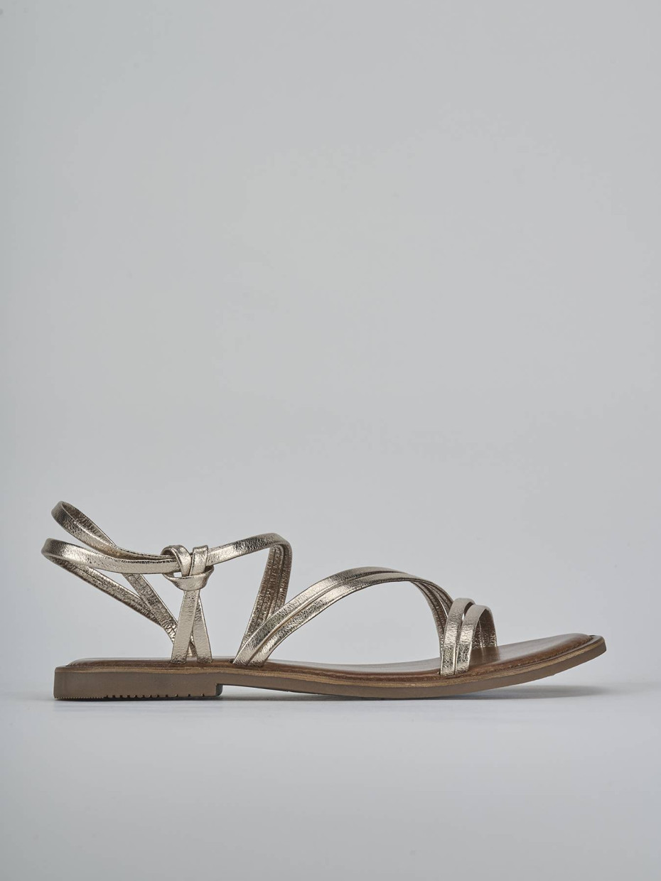 Sandalias de tacón bajo tacón 1 cm oro cuero