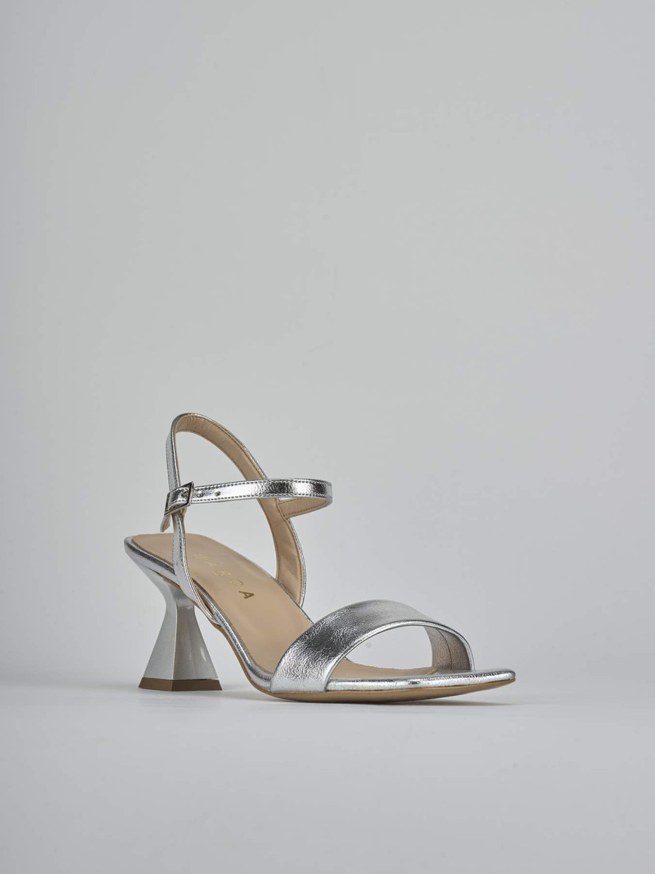 Sandalias de tacón alto tacón 7 cm plata cuero