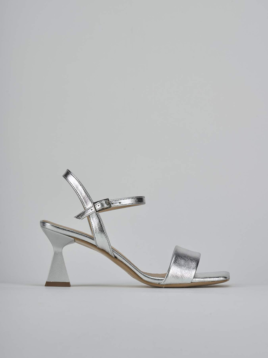 Sandalias de tacón alto tacón 7 cm plata cuero