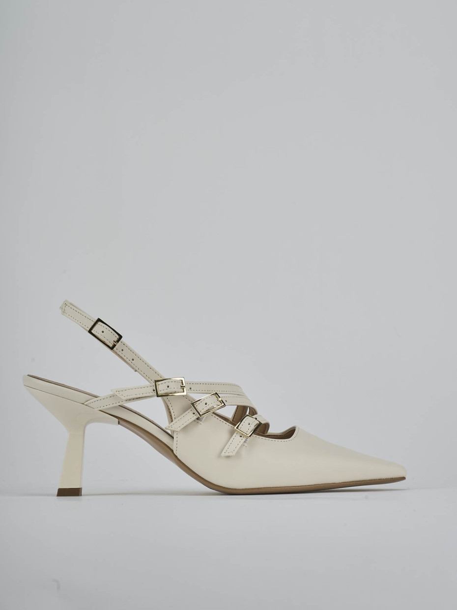 Salones destalonados tacón 7 cm blanco cuero
