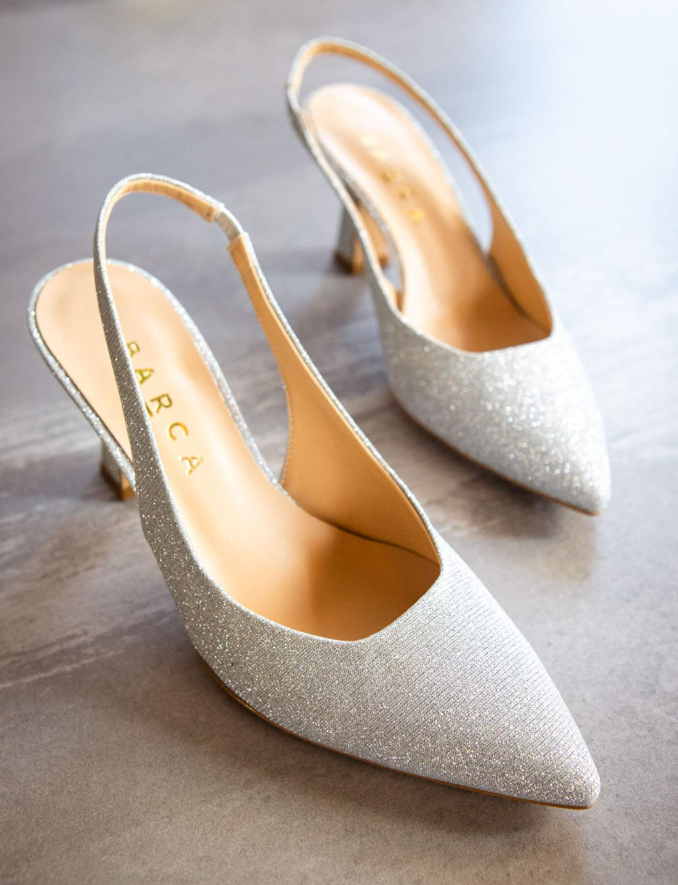 Slingback heel 7 cm silver leather
