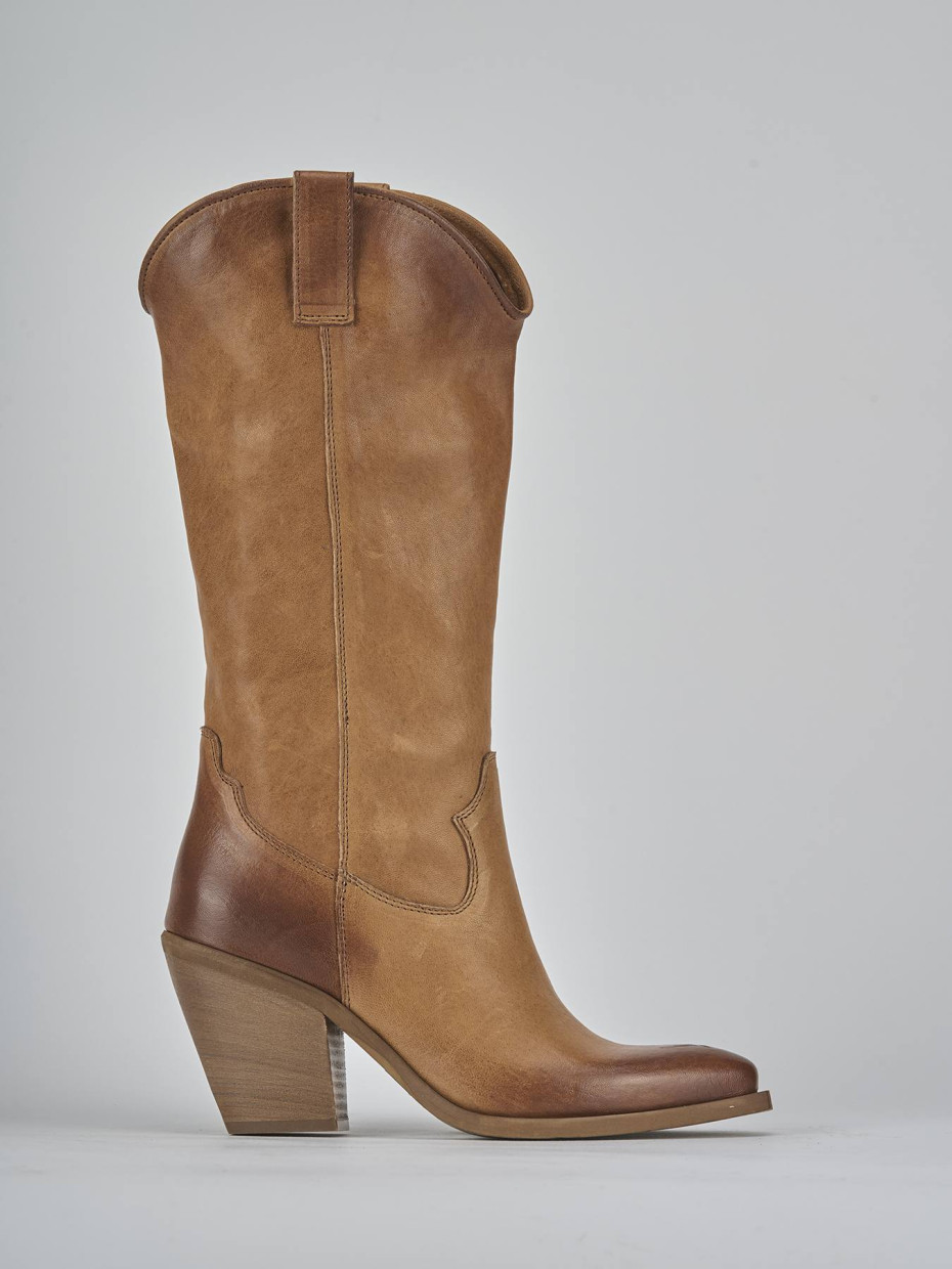 High heel boots heel 7 cm brown leather