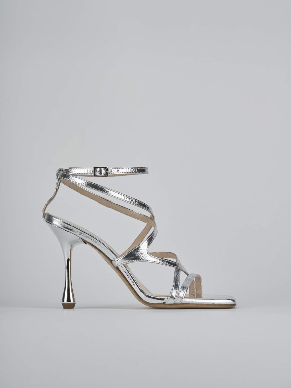 Sandalias de tacón alto tacón 8 cm plata cuero