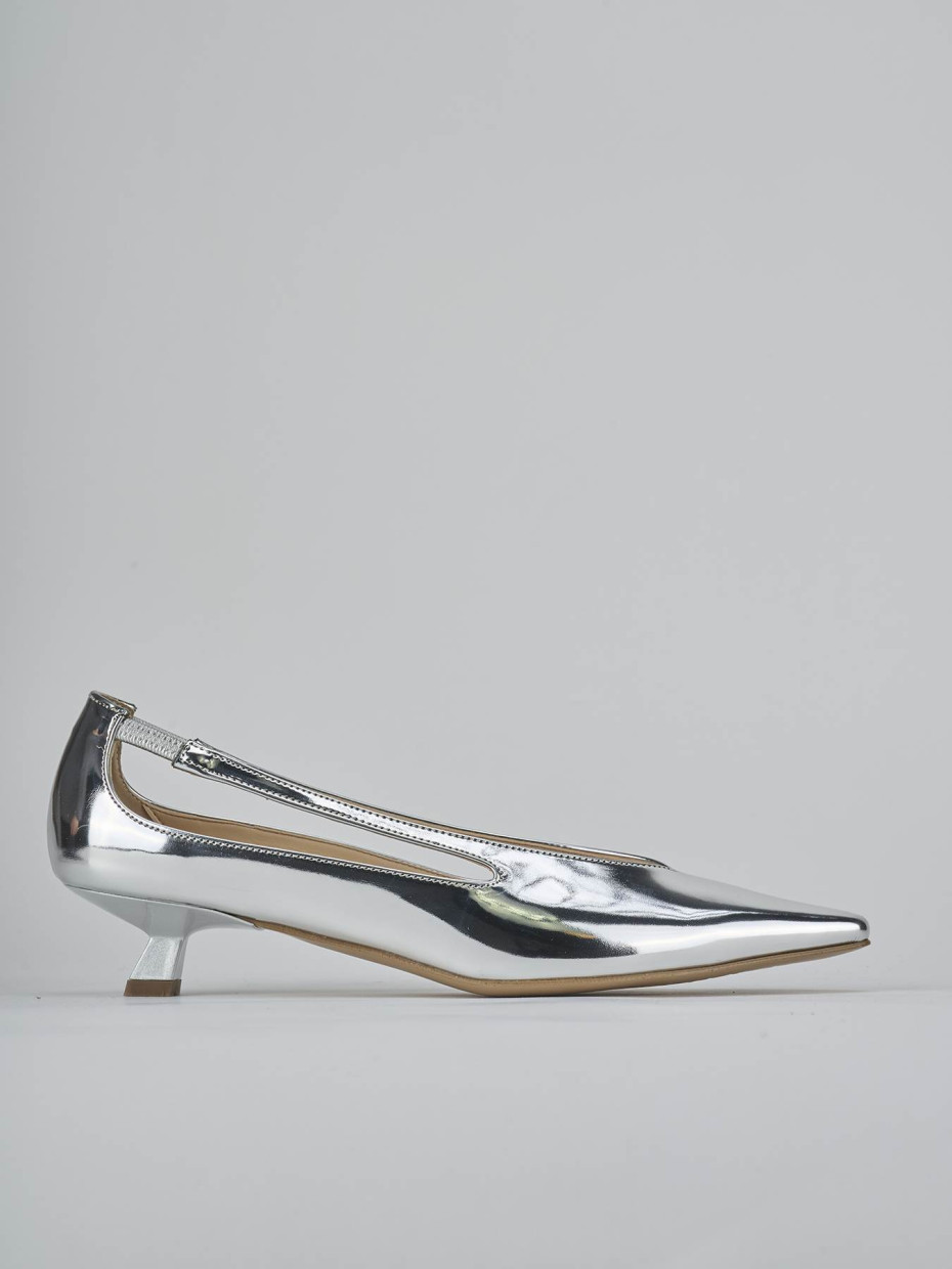 Zapatos de salón tacón 4 cm plata laminado