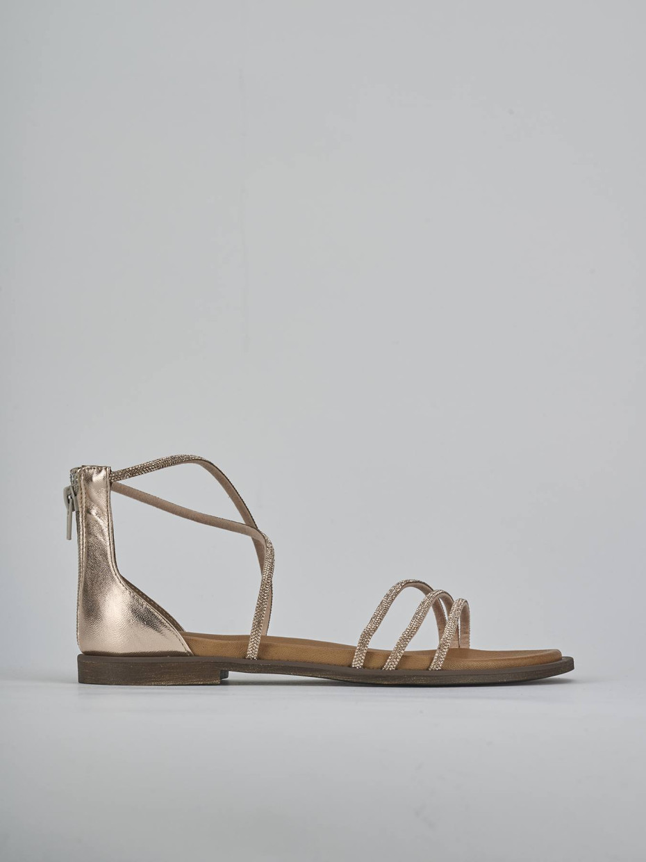 Sandalias de tacón bajo tacón 1 cm bronce cuero