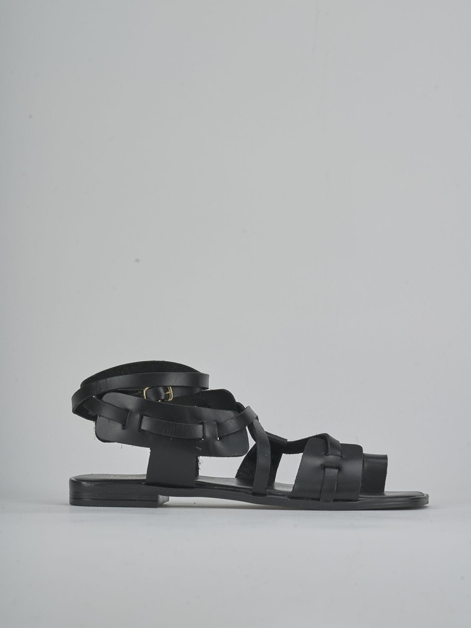 Sandalias de tacón bajo tacón 1 cm negro cuero