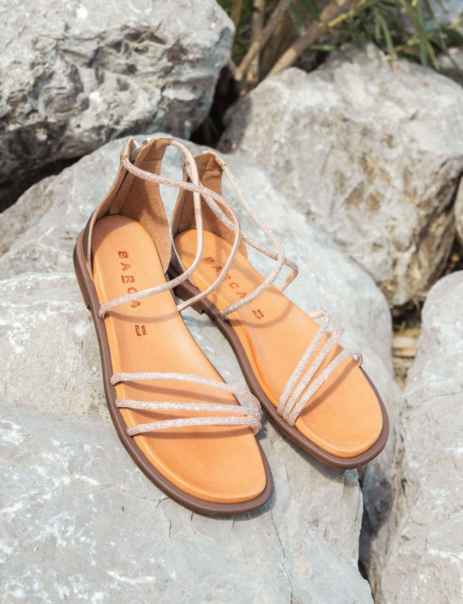 Sandalias de tacón bajo tacón 1 cm bronce cuero