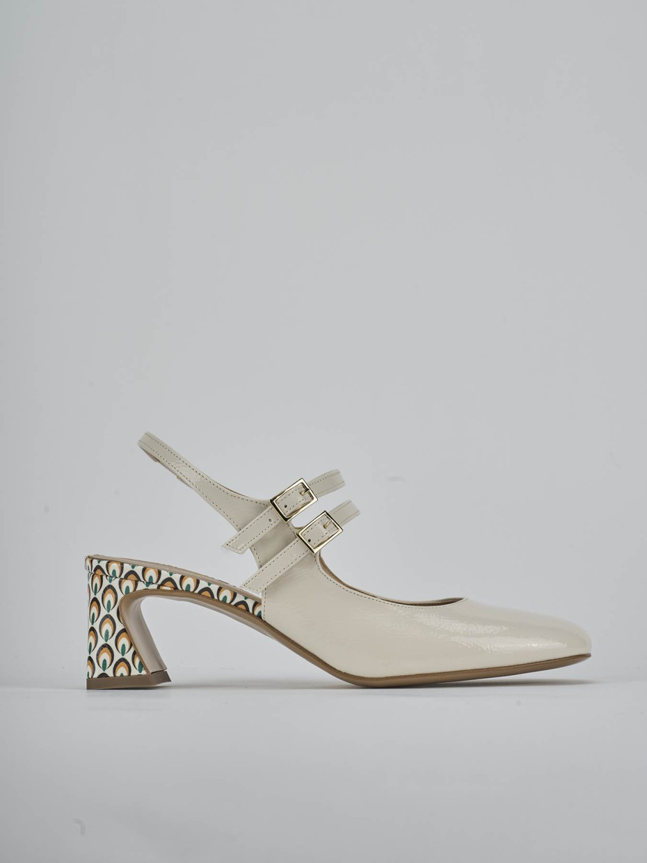Slingback tacco 5cm vernice bianco