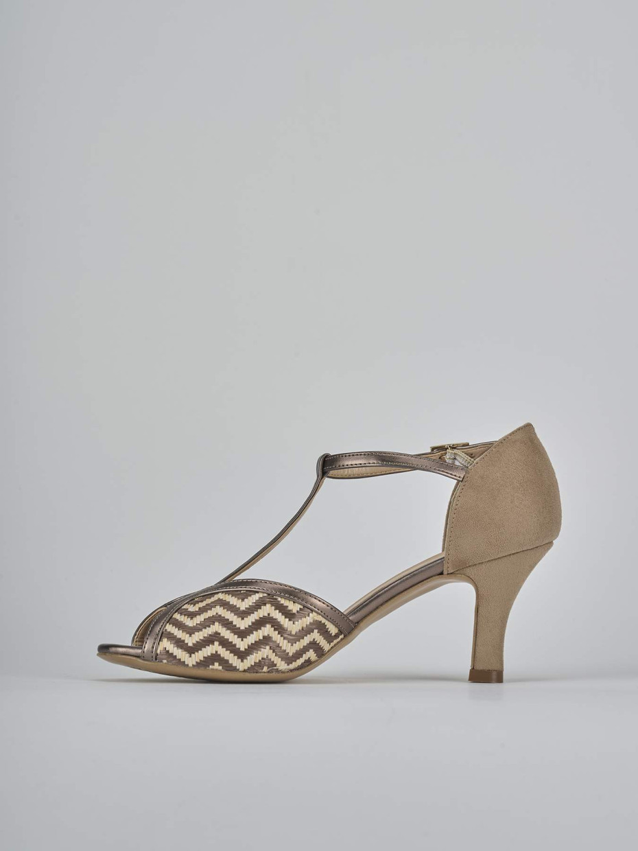 High heel sandals heel 7 cm bronze suede