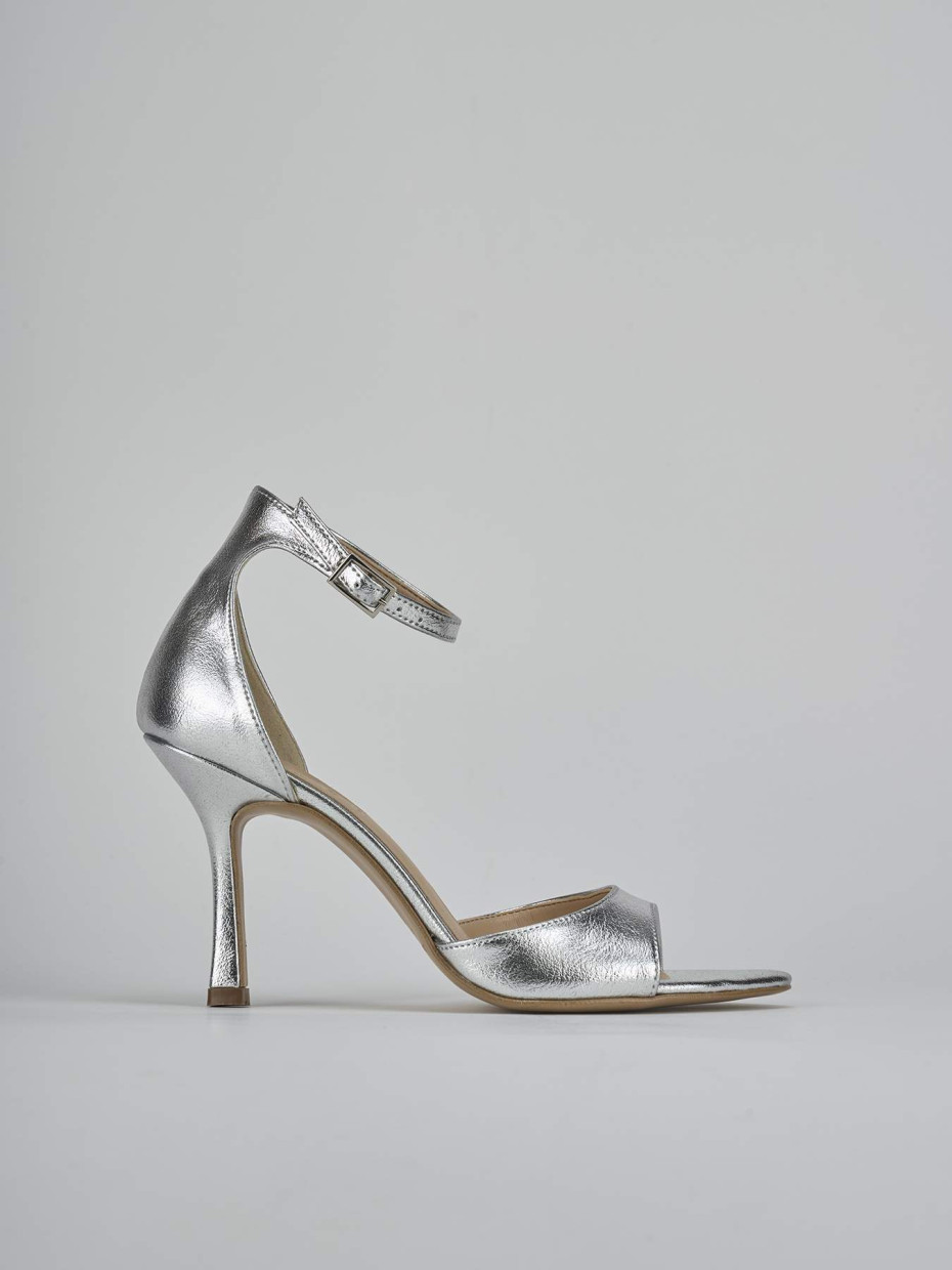 Sandalias de tacón alto tacón 9 cm plata cuero