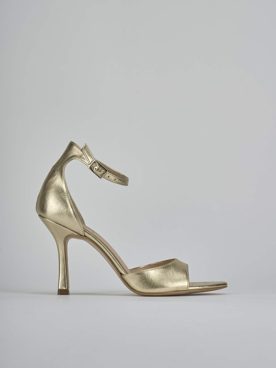 Sandalias de tacón alto tacón 9 cm oro cuero
