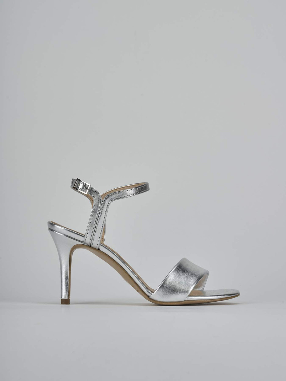 Sandalias de tacón alto tacón 7 cm plata cuero