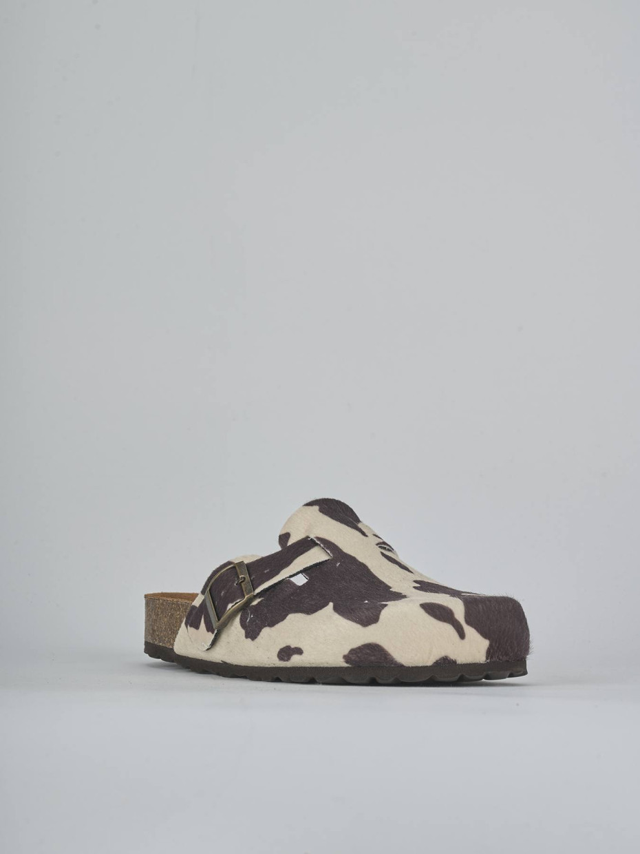 Zuecos con tacón tacón 1 cm marrón oscuro cuero de vaca con pelo