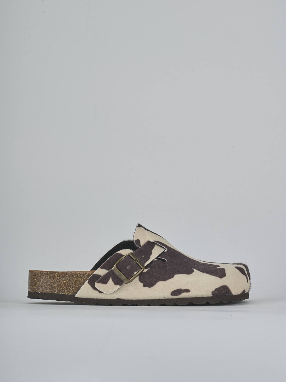 Zuecos con tacón tacón 1 cm marrón oscuro cuero de vaca con pelo