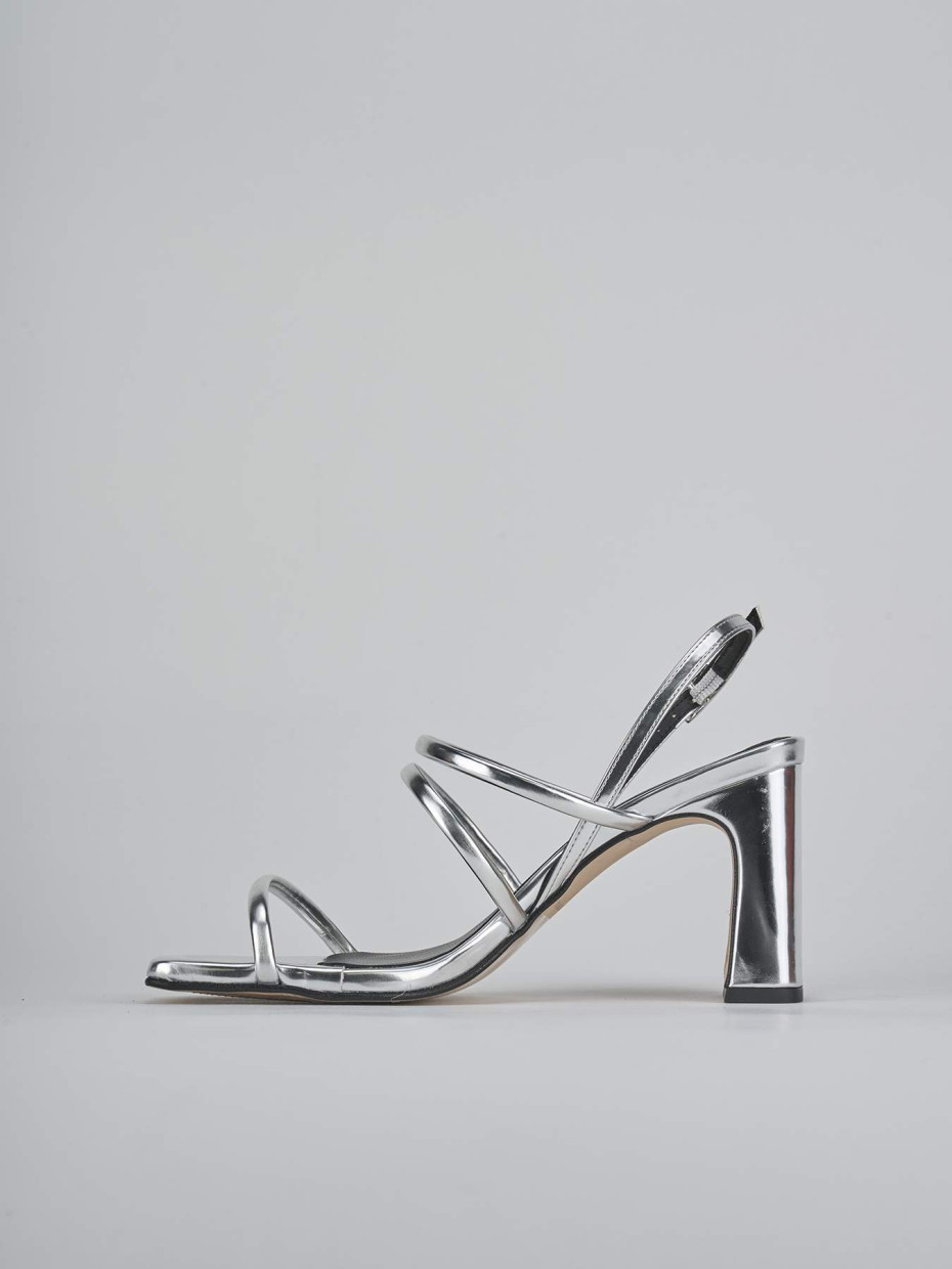 Sandalias de tacón alto tacón 8 cm plata cuero