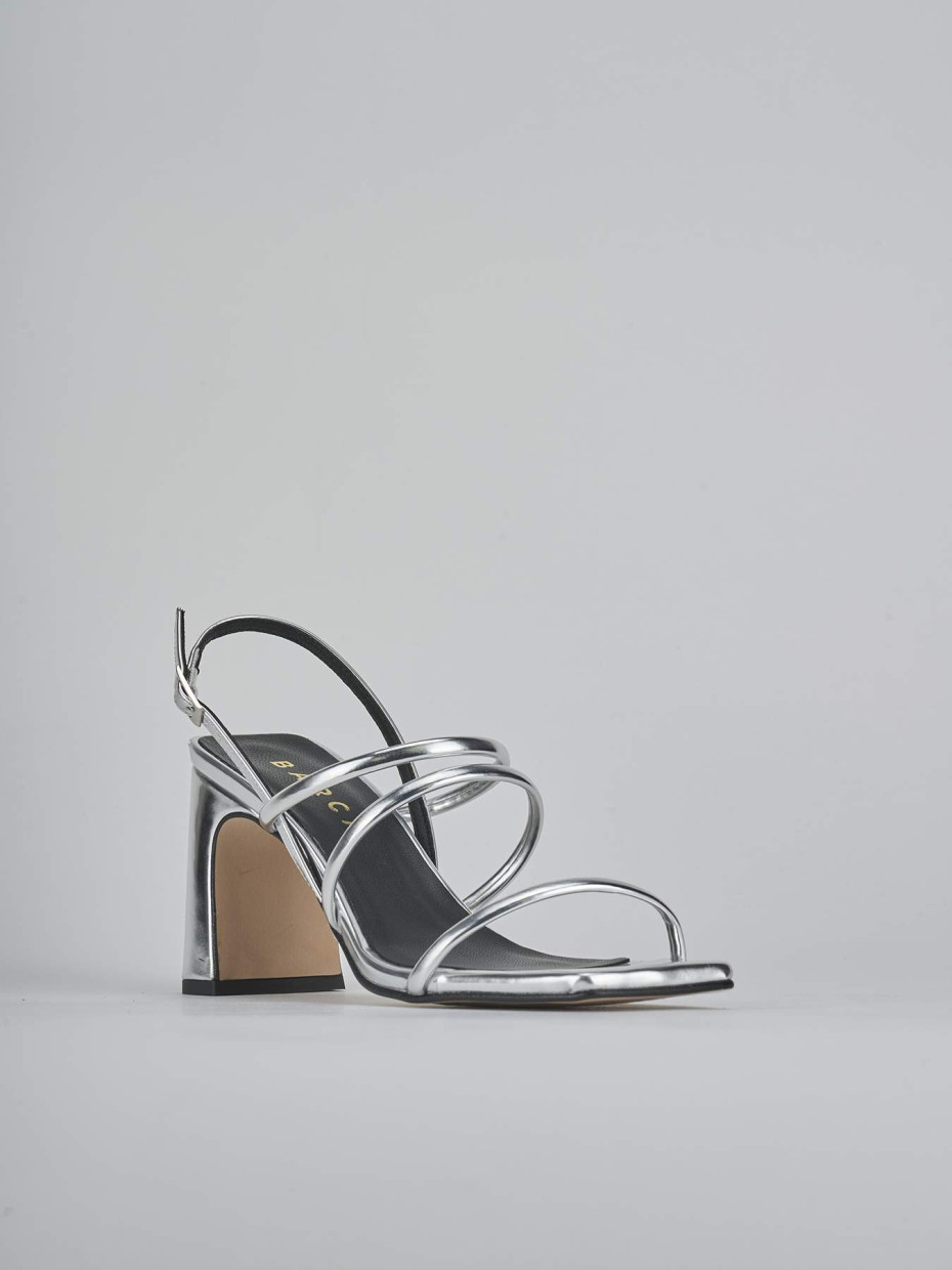 Sandalias de tacón alto tacón 8 cm plata cuero